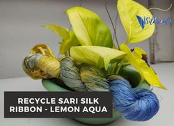 Sari Silk Ribbon - Lemon Aqua - Silk Ribbon - Recycled Sari Silk Ribbon - Sari Silk Ribbon Yarn - Gift Ribbon