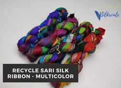 Sari Silk Ribbon - Multicolor - Silk Ribbon - Recycled Sari Silk Ribbon - Sari Silk Ribbon Yarn - Gift Ribbon