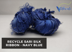 Sari Silk Ribbon - Navy Blue - Silk Ribbon - Recycled Sari Silk Ribbon - SilkRouteIndia