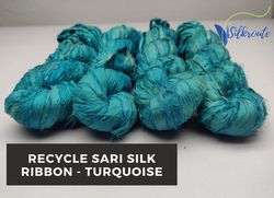 Sari Silk Ribbon - Torquoise - Sari Ribbon - Recycled Sari Silk Ribbon - SilkRouteIndia
