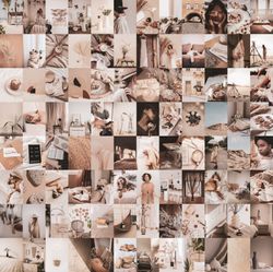 96 PCS Beige Wall Collage Kit DIGITAL DOWNLOAD | Boho Beige Aesthetic Photo Collage Prints | Photo Wall Collage Set