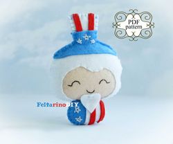 Independence Day patterns, Christmas felt pattern, Uncle Sam doll pattern, Christmas tree toy