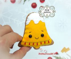 Christmas tree ornament pattern, Gingerbread bell, Felt Christmas ornaments patterns, Felt toy pattern