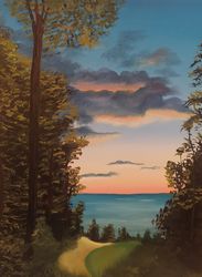 Landscape Painting Original Art Oil Painting Seascape Sunset Picture Wall Decor