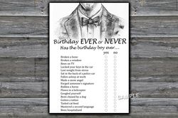 Bow Tie Birthday ever or never game,Birthday Games for Him, Adult Birthday Games, Printable Birthday Games for Him