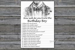 Bow Tie How well do you know the birthday boy,Birthday Games for Him, Adult Birthday Games,Printable Birthday Games