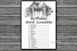 Bow Tie Birthday Word Scramble Game,Birthday Games for Him, Adult Birthday Games,Printable Birthday Games for Him