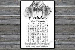 Bow Tie Birthday Word Search Game,Birthday Games for Him, Adult Birthday Games,Printable Birthday Games for Him