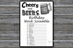 Cheers and beers Birthday Word Scramble Game,Birthday Games for Him,Adult Birthday Games,Printable Birthday Games