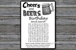 Cheers and beers Birthday Word Search Game,Birthday Games for Him,Adult Birthday Games,Printable Birthday Games for Him