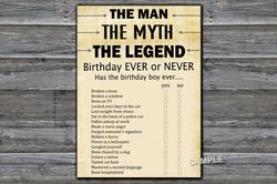 The man The myth The legend Birthday ever or never game,Birthday Games for Him,Adult Birthday Games