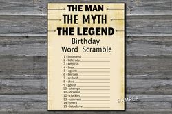 The man The myth The legend Birthday Word Scramble Game,Birthday Games for Him,Adult Birthday Games