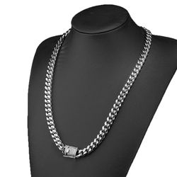 Silvery Steel Miami Cuban Link Necklace Bracelet Curb Chain