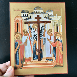 Feast of the Elevation of the Holy Cross | High quality Serigraph icon on flat wood | Size: 18 x 14 x 2 cm