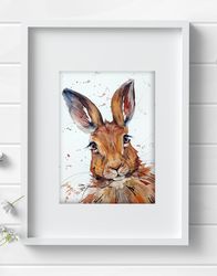 Original watercolor painting rabbit 7"x10" hare animal art bunny by Anne Gorywine