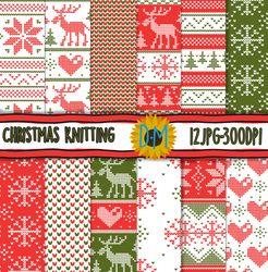 christmas pattern digtal paper, 12 christmas sweater seamless patterns for scrapbooking and crafting