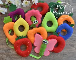 Very Hungry Caterpillar Felt lacing toy for toddlers Set of 12 fruits and vegetables Felt PDF Pattern