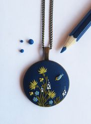 Wildflowers necklace pendant Floral necklace Botanical Forest necklace Yellow flower Minimalistic polymer clay