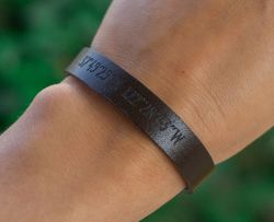 Personalized Leather Bracelet Name Custom Engraved Any Name Date Coordinate