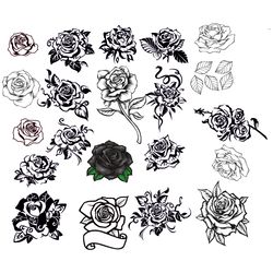 Vintage Rose svg, Roses Bundle SVG, Black rose svg, Rose silhouette