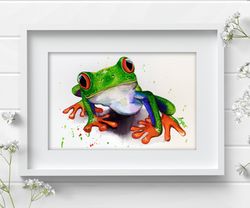 Green Tree Frog 7x10 inch watercolor original wall decor aquarelle bug painting by Anne Gorywine