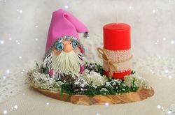 Christmas arrangement with Santa gnome. Handmade Santa gnome. Christmas table decor. Christmas decor. Christmas ornament