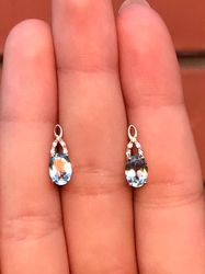 Vintage 14K Earrings 585 Rose Gold topaz stone Russian Women's jewelry gift for girl and woman