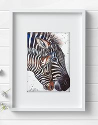 Original watercolor painting  8x11 inches zebra animal art by Anne Gorywine