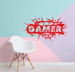 Gamer Sticker, The Inscription Gamer, Video Game, Computer Game, Game Play, Wall Sticker Vinyl Decal Mural Art Decor