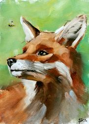 Fox & Bee Oil Painting Original Forest Animals Canvas Wall Art MADE TO ORDER