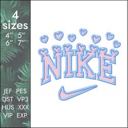 nike hearts embroidery design, swoosh custom logo files, 4 sizes