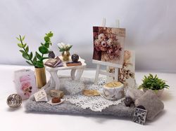 Set of accessories for a dollhouse in 1:12 scale,miniature handmade furniture in the style of shabby chic