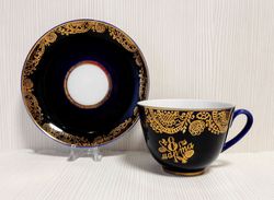 Soviet Vintage Lomonosov Cobalt Blue Coffee Teacup. Porcelain LFZ