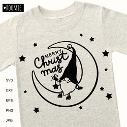Merry Christmas Shirt design svg, Christmas Gnome on the moon, Christmas card clipart vector, Christmas cut files