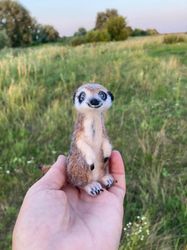 meerkat wool figurine needle felted realistic handmade miniature animal cute meerkat sculpture