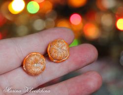 Mandarin stud earrings Mini Tangerine Stud Earrings Jewelry Miniature Food Citrus Vegetarian Gifts