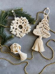 Macrame Christmas ornament, Christmas Tree Ball pdf pattern, Macrame Snowflake, Macrame Christmas Tree decoration DIY