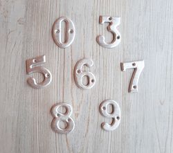 Small number sign figures 0, 3, 5, 6, 7, 8, 9 - vintage Soviet tin numbers digits