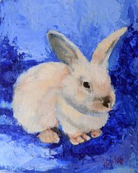 Rabbit Oil Painting Bunny Original Art Animal Artwork by OlivKan