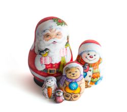 Christmas gift  Santa Claus Winter nesting doll 5 pcs set Babushka doll Beautiful Russian wooden collectible matryoshka