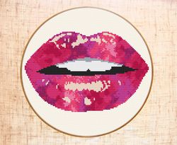 Lips cross stitch pattern Modern cross stitch PDF Pink Watercolor cross stitch Cool Girl cross stitch Makeup