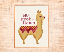 Llama cross stitch pattern Modern cross stitch Alpaca counted cross stitch chart Animal cross stitch Cute No prob-llama