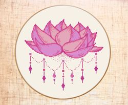 Lotus cross stitch pattern Mandala cross stitch Yoga lover gift Pink cross stitch Modern counted cross stitch PDF