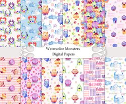 Seamless patterns with monsters.