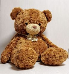 Large Soviet Brown Teddy Bear. Antique Plush Toy Bear USSR