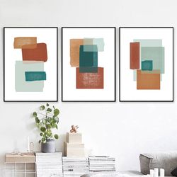 Geometric Abstract Three Prints, Large Poster Digital Art, Terracotta Art Geometric Print, Set Of 3 Wall Art Concept Art