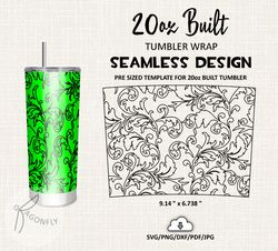 Floral Burst tumbler template / 20 Oz Built Tapered Tumbler Wrap / PNG Dxf SVG File Stencil / Seamless design - 106