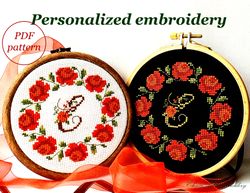 Personalized Embroidery, Floral Embroidery Wreath, Cross Stitch Pattern, Flowers Stitch For Beginner, Easy Embroidery