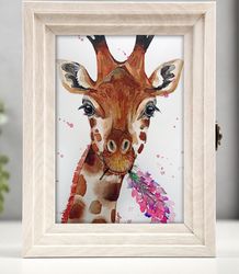 Original watercolor painting  5.3x7.9 inches giraffe animal art by Anne Gorywine