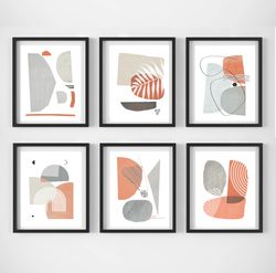 Pastel Art Modern Abstract Art Set Of 6 Prints Gray Pink Wall Art Abstract Shapes 6 Posters Digital Download Home Art